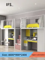Lit superposé en métal avec bureau et armoire de rangement, ensemble de meubles de dortoir gain de place pour appartement et chambre à coucher