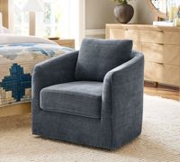 Fauteuil pivotant avec accoudoirs, coussins amovibles, structure en panneaux, support robuste