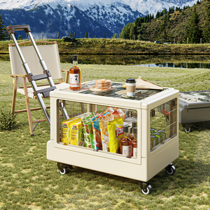 Chariot en plastique pliant extérieur Rmier avec barre de traction rétractable Chariot de rangement pour collations de camping en plein air avec porte transparente - Product Image 2