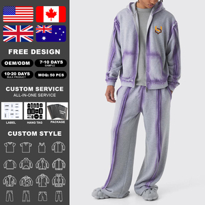 KIingSen OEM Wholesale High Quality Hand Paint Men's Winter <b>Zip</b> up Hoodie and Sweatpants Set French Terry 100% Cotton Sweatsuits - Product Image 1