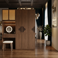 Armoire en bois à lattes style peinture à l'encre orientale Zen, avec coiffeuse intégrée et meuble de rangement, pour appartement de services, taille sur mesure