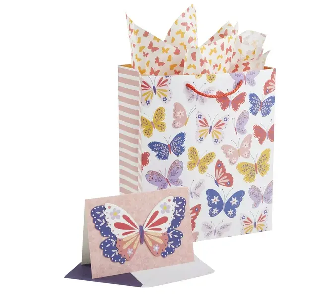 Art zu feiern Seidenpapier Grußkarte Schmetterling einkaufen Papiertasche Geschenk mit Bandgriff für Boutiquen