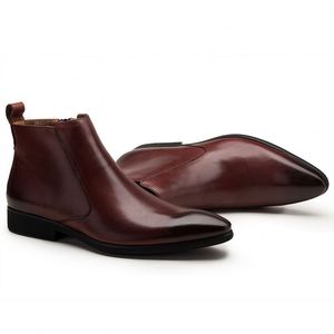Botas Chelsea de Invierno de Alta Gama para Hombre, de Cuero Genuino, Ligeras, con Cierre Deslizante, Punta Puntiaguda, Color Brillante - Product Image 5
