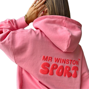 Sudadera con capucha extragrande personalizada para mujer, con estampado 3D en relieve, forro polar grueso, hombros caídos, estilo urbano, para invierno, venta al por mayor - Product Image 1