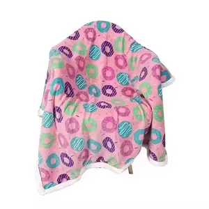 Unique colorful doughnuts printed fleece throw baby blanket 2-layer sherpa blanket for winter