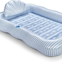 Flotteur de piscine XL en vinyle à rayures bleues avec coussin et porte-gobelet, 72x48 pouces, capacité de 100 kg