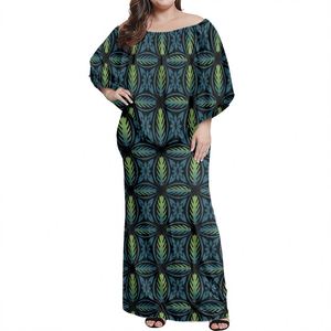 Vestido de manga corta de verano Hawaiian Tatau Fijan Brown Tonga Tattoo Print Mujeres Tapa Design Off Shoulder Ruffle Maxi Vestido <span class=keywords><strong>elegante</strong></span> - Product Image 2