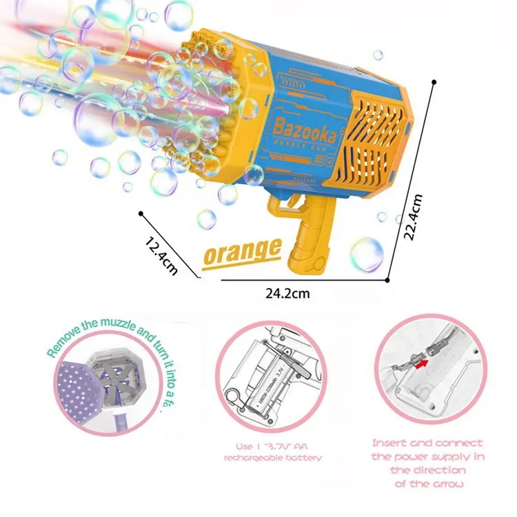 Plastic Pistool Vorm 69 Holes Elektrische Bubble Maker Machine Met Licht En Geluid