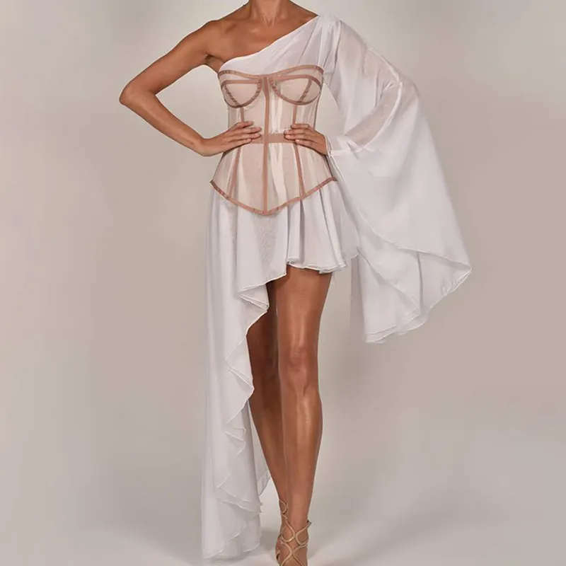 Women Summer Clothing 2021 Formal Elegant Vintage Chiffon Long Ropa De Dama White Dresses
