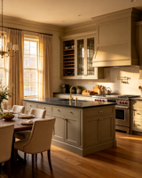 Meubles de cuisine de luxe traditionnels XINGRUO en taupe avec comptoirs en marbre noir, ensembles de meubles de garde-manger Shaker en bois massif sur mesure