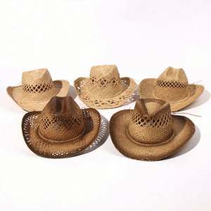 Sombrero de Paja Estilo Vaquero Occidental, Nuevo para Primavera/Verano, Protección Solar, Estilo Retro, Unisex, para Viajes, Pesca y Deportes - Product Image 2