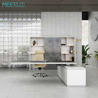 Bureau futuriste Bureau électrique à hauteur réglable Mobilier de bureau exécutif moderne en forme de L Travail à domicile