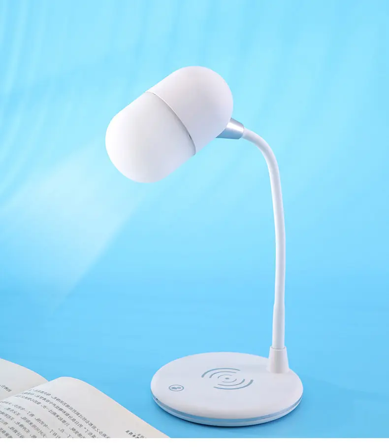 Lampu Led Elektrik Modern 3 Dalam 1 Led Di Samping Meja Ruang Tamu Speaker Lampu Elektrik dengan Pengisi Daya Nirkabel Desktop Qi Cepat 10W