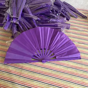 High Quality Cheap Pure Solid Color Plastic Ribs Fabric Large Hand Folding Fans Party Rave Fan For Dance And Gift