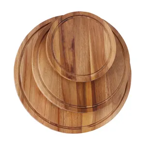 Set di taglieri rotondi personalizzati in legno di Acacia con scanalatura per succo vassoio da portata circolare blocchi di salumi tagliere da cucina