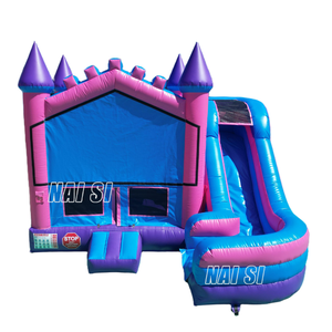 Château gonflable rose, violet et <span class=keywords><strong>bleu</strong></span>, château gonflable princesse, château gonflable extérieur, toboggan combiné sec pour fête commerciale - Product Image 1