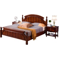 Lit double en bois massif de style campagnard américain, vintage, en chêne ancien, avec rangement