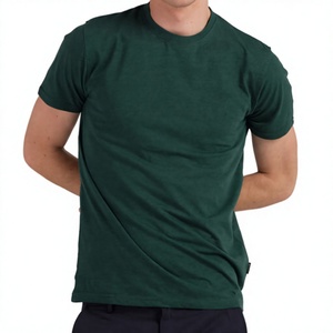 T-shirt décontracté pour homme, vert uni, à manches courtes, col rond, 100 % coton, maille jersey, teinture unie, coupe classique, qualité supérieure, tendance du moment - Product Image 2