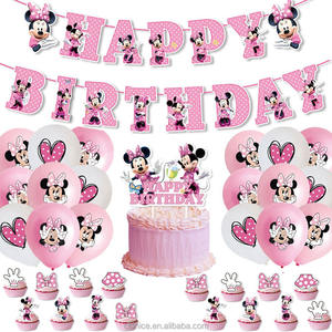 Joli dessin animé belle <span class=keywords><strong>Minnie</strong></span> thème fête d'anniversaire décoration ensembles gâteau Topper bannière Latex ballon fête décorations fournitures - Product Image 3