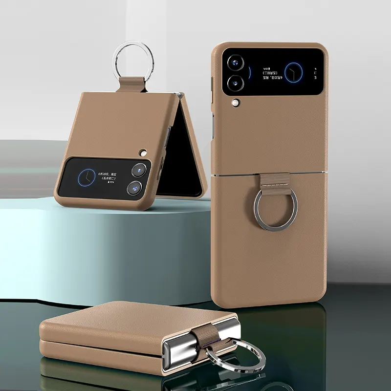 삼성 Z 플립 5 4 Nappa 가죽 전화 케이스에 대한 손가락 루프가있는 원래 접이식 화면 보호 전화 커버