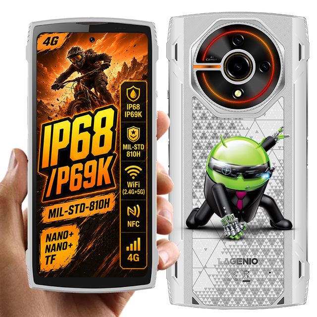 LAGENIO Panther2 Android 15 Rugged Phone 5150mAh Battery NFC Global Bands IP68 LCD Display LTE/GSM 120Hz French