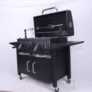 Rejilla de <span class=keywords><strong>hierro</strong></span> <span class=keywords><strong>fundido</strong></span> de primera calidad para exteriores, carrito multifunción grande, ahumador, parrilla de barbacoa de carbón con <span class=keywords><strong>asador</strong></span> - Product Image 2