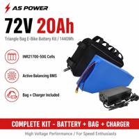Kit batterie vélo électrique 72V 20Ah en sac triangulaire 1440Wh INR21700-50G avec BMS à équilibrage actif, sac et chargeur, haute performance haute tension