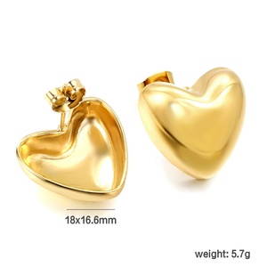 Boucles d'oreilles en acier inoxydable plaqué or 18 carats, forme cœur lisse, bijoux de mode, boucles d'oreilles clous polies pour femmes, best-seller - Product Image 3