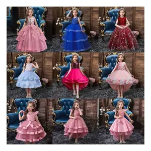 Hochwertige Kinderkleidung Großhandel elegante Spitzenblumen gestaltetes kleines Mädchenkleid süße Kleider für 3-8jährige Kinder