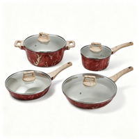 Ensemble de 8 ustensiles de cuisine en aluminium moulé sous pression, motif marbre rouge vin, antiadhésif, compatible four et lave-vaisselle, pour la maison et la cuisine, OEM ODM