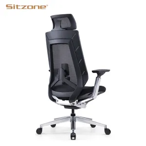 Chaise de bureau ergonomique moderne à haut dossier, en aluminium, multi-fonction, pour le business