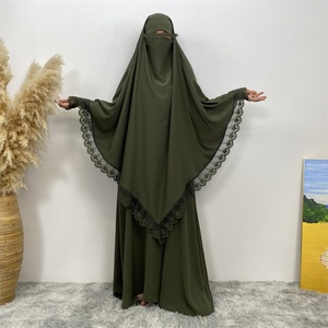 6693+2306# Popular Summer Two Piece Prayer <b>Set</b> Muslim Women's Praying Dress <b>Sets</b> Closed Abaya Khimar With Lace Ribbon - Product Image 2