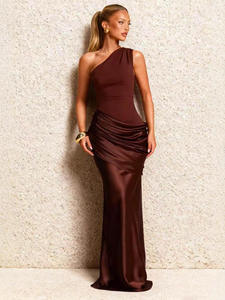 Vestido de noche formal maxi de satén fruncido con un solo hombro y diseño de sirena, y agente de compras FTS 1688 China con baja comisión - Product Image 1