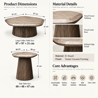 Ensemble de tables basses modernes en bois organique, motif grain de bois, tables gigognes, mobilier de salon Wabi Sabi, OEM ODM, vente en gros