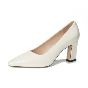 Escarpins à bout pointu en cuir verni, talon carré de 5 à 8 cm, chaussures de bureau, couleur unie, tendance mode - Product Image 4