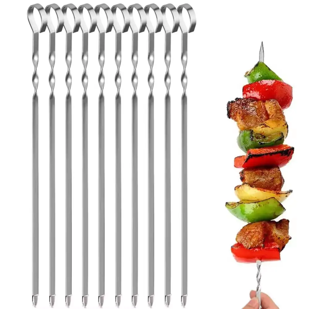 Stainless Steel Barbecue Skewers Accessories Reusable Metal Kabob Meat BBQ Skewers