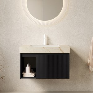Mobile bagno <span class=keywords><strong>EIDEN</strong></span> da 30 pollici con lavabo, mobiletto sospeso, piano in pietra sinterizzata color crema con venature oro e lavabo in ceramica con 1 cassetto - Product Image 1