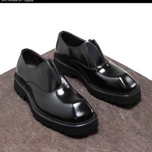 Men's Business Square <b>Leather</b> <b>Shoes</b> Thick Soles Elevated Heels <b>Slip</b>-<b>On</b> Closure Genuine <b>Leather</b> Upper Autumn Formal Wear - Product Image 4