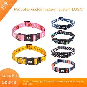 Fábrica personalizada estilo Simple mascota perro gato collares poliéster impresión acolchada característica cinta OEM personalizado cuero collares - Product Image 2