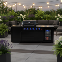 Gril à gaz noir en acier inoxydable de qualité supérieure à 4 brûleurs Cuisine extérieure avec réfrigérateur et cuisinière latérale BBQ de cuisson en plein air noir