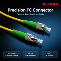 Kabel Patch Cord Serat Optik Kuarsa Mode Tunggal RUIARA FC FC APC Warna Kuning 2.0mm LSZH untuk Pusat Data, Telekomunikasi, FTTH, CATV, LAN