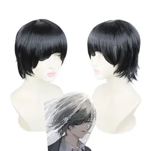 Custom oem japanese cool personal boy new fashion black cartoon cosplay high temperature fiber synthetic costume wig anime