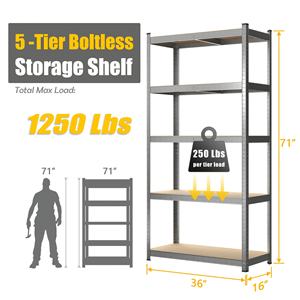Hoogbelastbaar 5-laags stalen automatisch te bedienen verstelbare magazijnrekken, boutloos opslagrek - Product Image 3