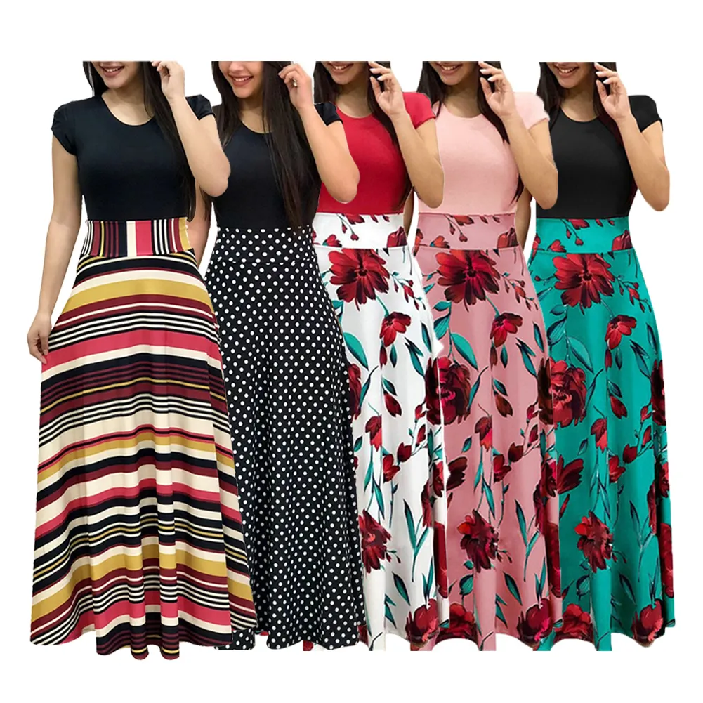 स्टाइलिश सुरुचिपूर्ण रंग मिलान पोशाक फूल प्रिंट लंबी स्कर्ट महिलाओं के लिए