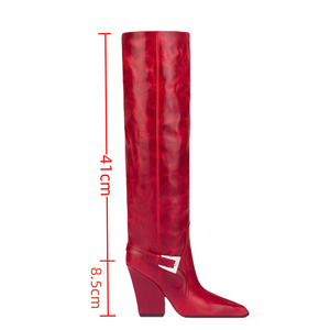 Big Size 46 Women Knee High Boots High Chunky Wedge Heels Shoes on Wide Fit Pointed Toe Metal Buckle <b>Long</b> Boots - Product Image 5