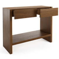Console Moderne Américaine en Chêne Brun, Taille Personnalisable, Meuble d'Entrée à 2 Tiroirs, Bureau d'Appoint de Luxe en Bois Organique pour Couloir