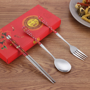 Three-piece Tableware <strong>Set</strong> <strong>Chinese</strong> Blue-and-White Porcelain Spoons <strong>Knives</strong> and Forks Tableware <strong>Set</strong> Stainless Steel Tableware - Product Image 1