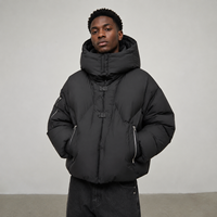 Veste d'hiver épaisse et chaude coupe-vent noire pour homme, style streetwear, personnalisable OEM, avec fermeture éclair, en duvet, pour l'extérieur
