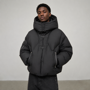 Veste <span class=keywords><strong>d</strong></span>'<span class=keywords><strong>hiver</strong></span> épaisse et chaude coupe-vent noire pour <span class=keywords><strong>homme</strong></span>, style streetwear, personnalisable OEM, avec fermeture éclair, en duvet, pour l'extérieur - Product Image 1