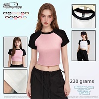 Prix d'usine, faible MOQ, logo personnalisé, style américain, manches encastrées, coupe ajustée, respirant, doux, décontracté, été, crop top pour femme, t-shirt